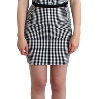 Black White Checkered Belted Sheath Dress