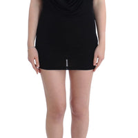 Black Embellished Jersey Mini Sheath Short Dress