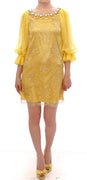 Yellow lace crystal mini dress