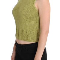 Green Cotton Blend Knitted Sleeveless Sweater