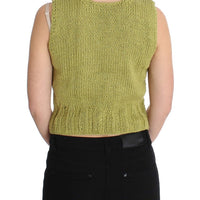 Green Cotton Blend Knitted Sleeveless Sweater