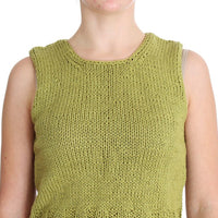 Green Cotton Blend Knitted Sleeveless Sweater