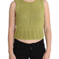 Green Cotton Blend Knitted Sleeveless Sweater