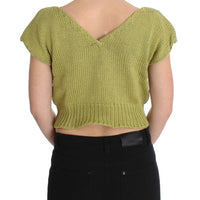 Green Cotton Blend Knitted Sleeveless Sweater