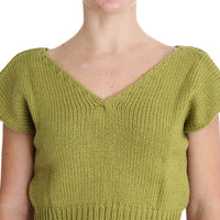 Green Cotton Blend Knitted Sleeveless Sweater