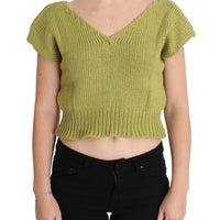 Green Cotton Blend Knitted Sleeveless Sweater