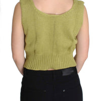 Green Cotton Blend Knitted Sleeveless Sweater