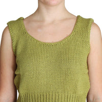 Green Cotton Blend Knitted Sleeveless Sweater