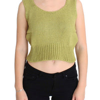 Green Cotton Blend Knitted Sleeveless Sweater