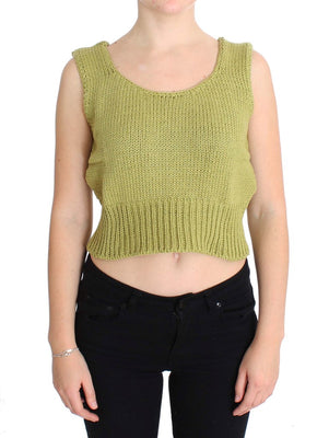 Green Cotton Blend Knitted Sleeveless Sweater