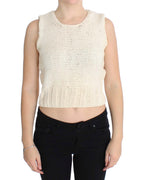 Beige Cotton Blend Knitted Sleeveless Sweater