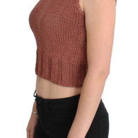 Red Cotton Blend Knitted Sleeveless Sweater