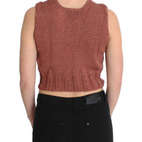 Red Cotton Blend Knitted Sleeveless Sweater