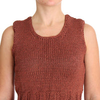 Red Cotton Blend Knitted Sleeveless Sweater