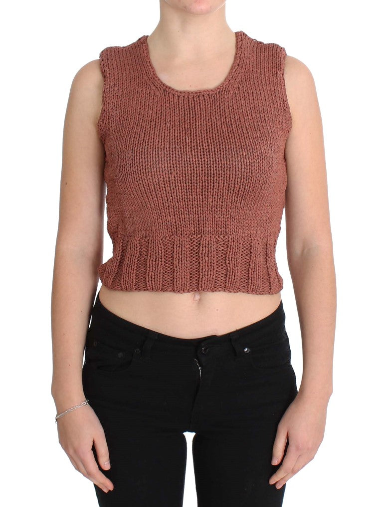 Red Cotton Blend Knitted Sleeveless Sweater