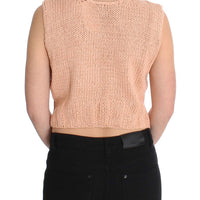Pink Cotton Blend Knitted Sleeveless Sweater
