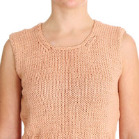 Pink Cotton Blend Knitted Sleeveless Sweater