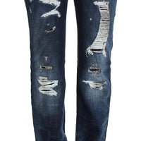 Blue Cotton Torn Regular Fit Jeans