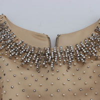 Beige Crystal Embellished Gown Shift Dress