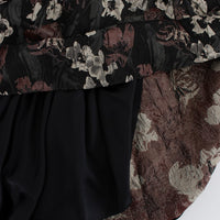 Black Floral Jacquard Sheath Gown Dress