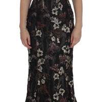Black Floral Jacquard Sheath Gown Dress