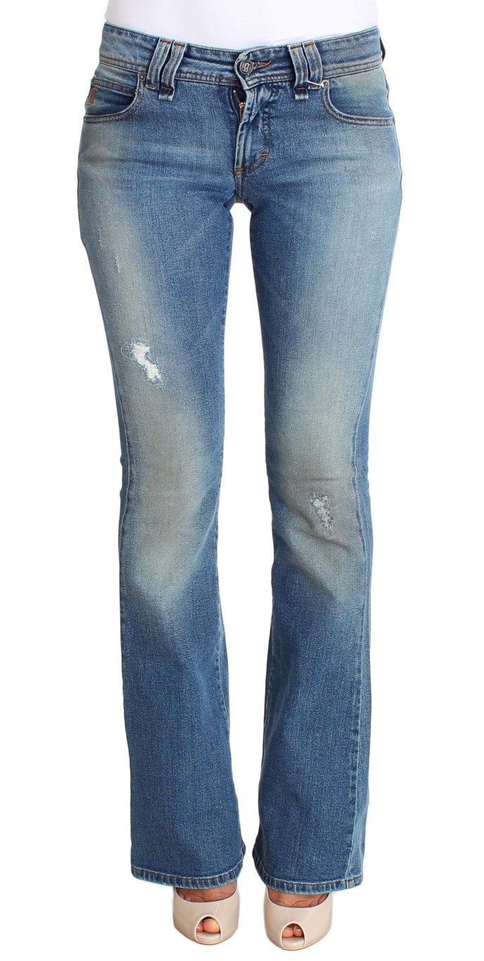 Blue Wash Cotton Stretch Flare Bootcut Jeans