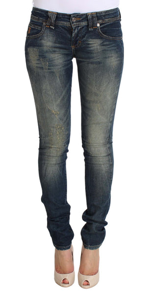 Blue Wash Skinny Low Cotton Stretch Denim Jeans