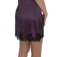 Purple Silk Black Lace Lingerie Dress