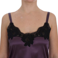 Purple Silk Black Lace Lingerie Dress