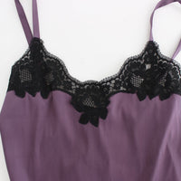 Purple Silk Black Lace Lingerie Dress