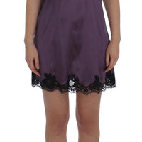 Purple Silk Black Lace Lingerie Dress