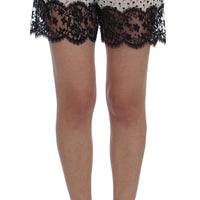 White Black Floral Lace Silk Sleepwear Shorts