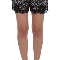 Black White Floral Lace Silk Sleepwear Shorts