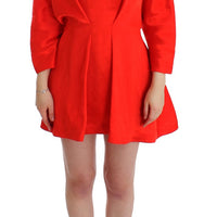 Red Mini Linen 3/4 Sleeve Sheath Dress