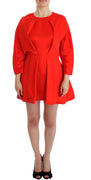 Red Mini Linen 3/4 Sleeve Sheath Dress