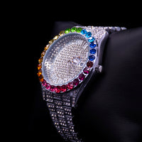 Rainbow CZ Diamonds  around Dial Quartz Men's Watch
