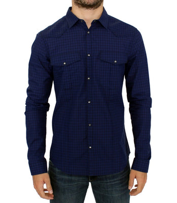 Blue checkered cotton shirt