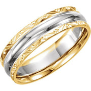 14K Yellow and White Gold 6mm Design-Engraved Band Size 10