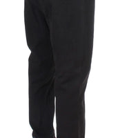 Black striped cotton stretch casual pants