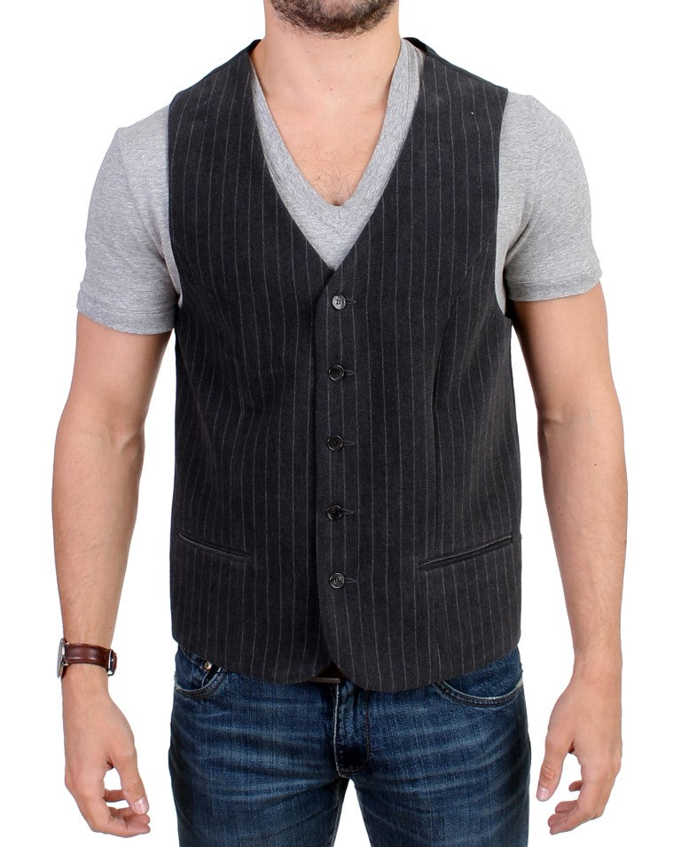 Gray striped cotton casual vest