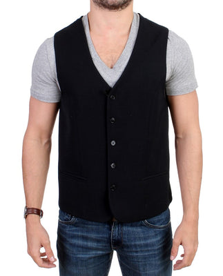 Black wool blend casual vest