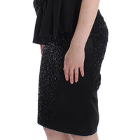 Black Strapless Embellished Pencil Dress