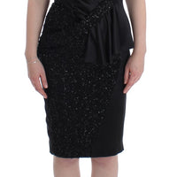 Black Strapless Embellished Pencil Dress