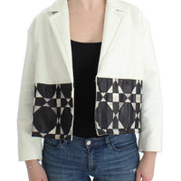 White Black Cropped Leather Jacket