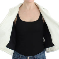 White Black Cropped Leather Jacket