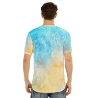 Men's Blue & Yellow Tye Dye Short Sleeve T-shirt with Curved Hem