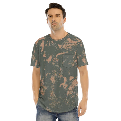 Men's Gray & Tan Hip Hop Tye Dye T-shirt with Curved Hem