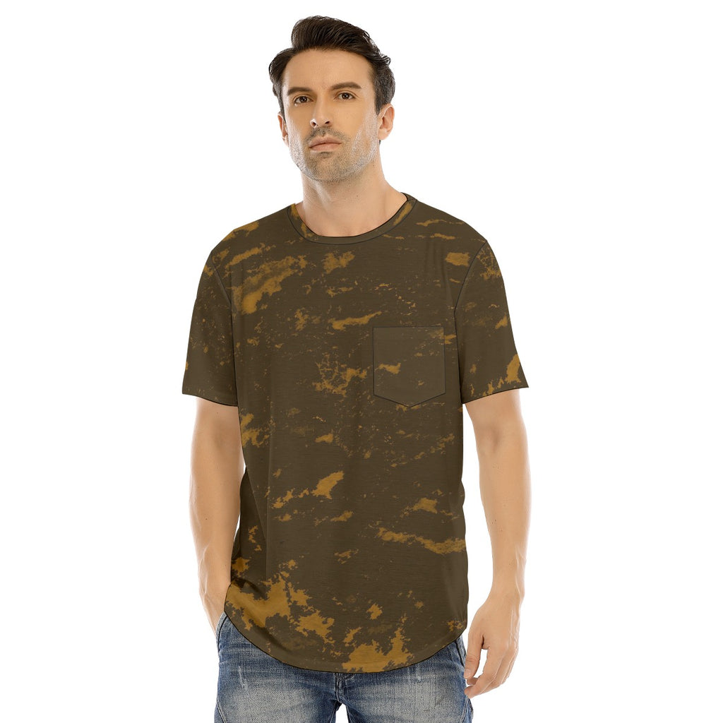 Men's Brown & Gold Hip Hop Tye Dye T-shirt with Curved Hem