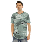 Men's Hip Hop Green Tye Dye T-shirt with Curved Hem