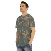 Men's Gray & Tan Hip Hop Tye Dye T-shirt with Curved Hem